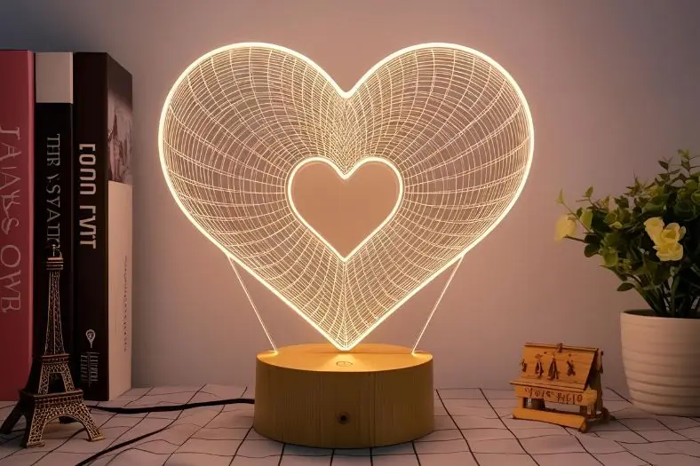 Lámpara 3D personalizada de forma de corazón Lámpara 3D personalizada de forma de corazón