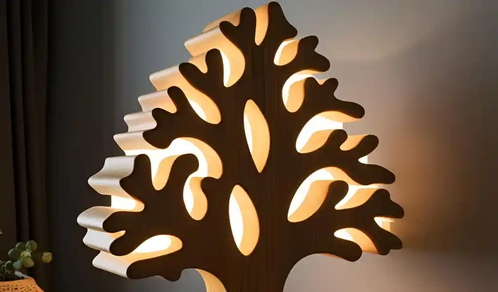 Lámparas artesanales de madera con forma de árbol